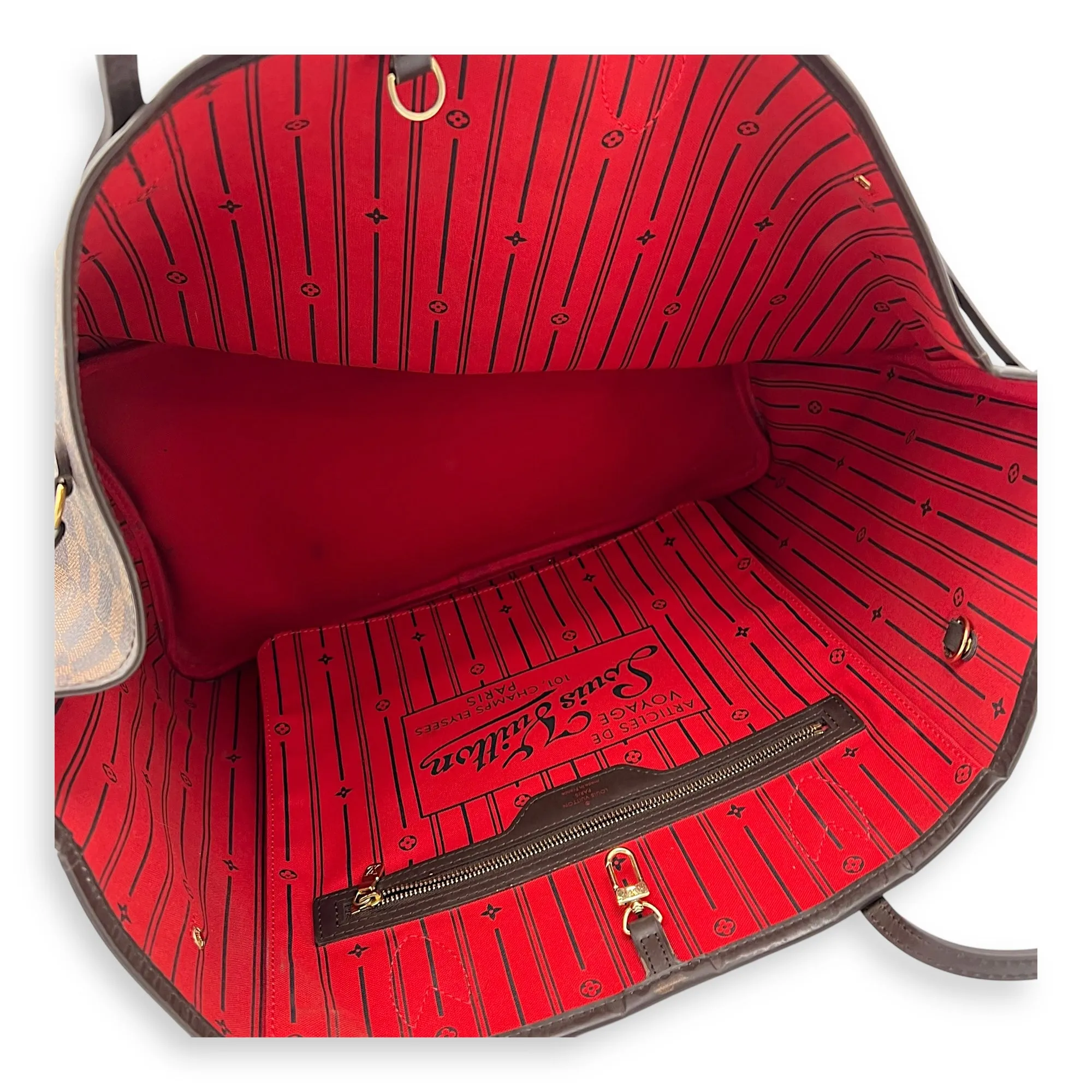 Neverfull GM Damier Ebene Tote Bag in Coated Canvas, Gold hardware