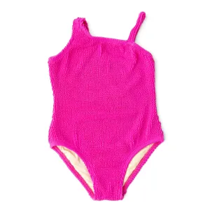 One Shoulder Crinkle Swimsuit - Berry
