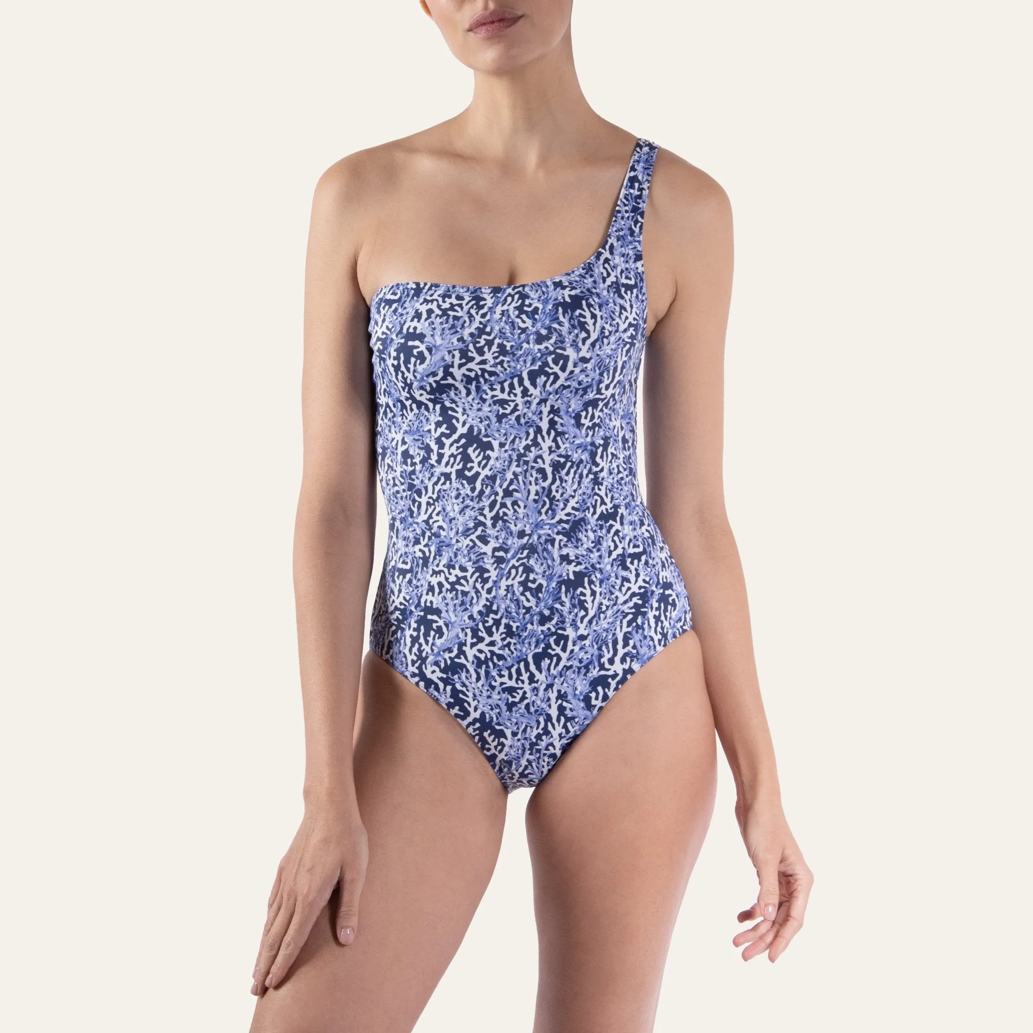 One-Shoulder One Piece Coral Deep