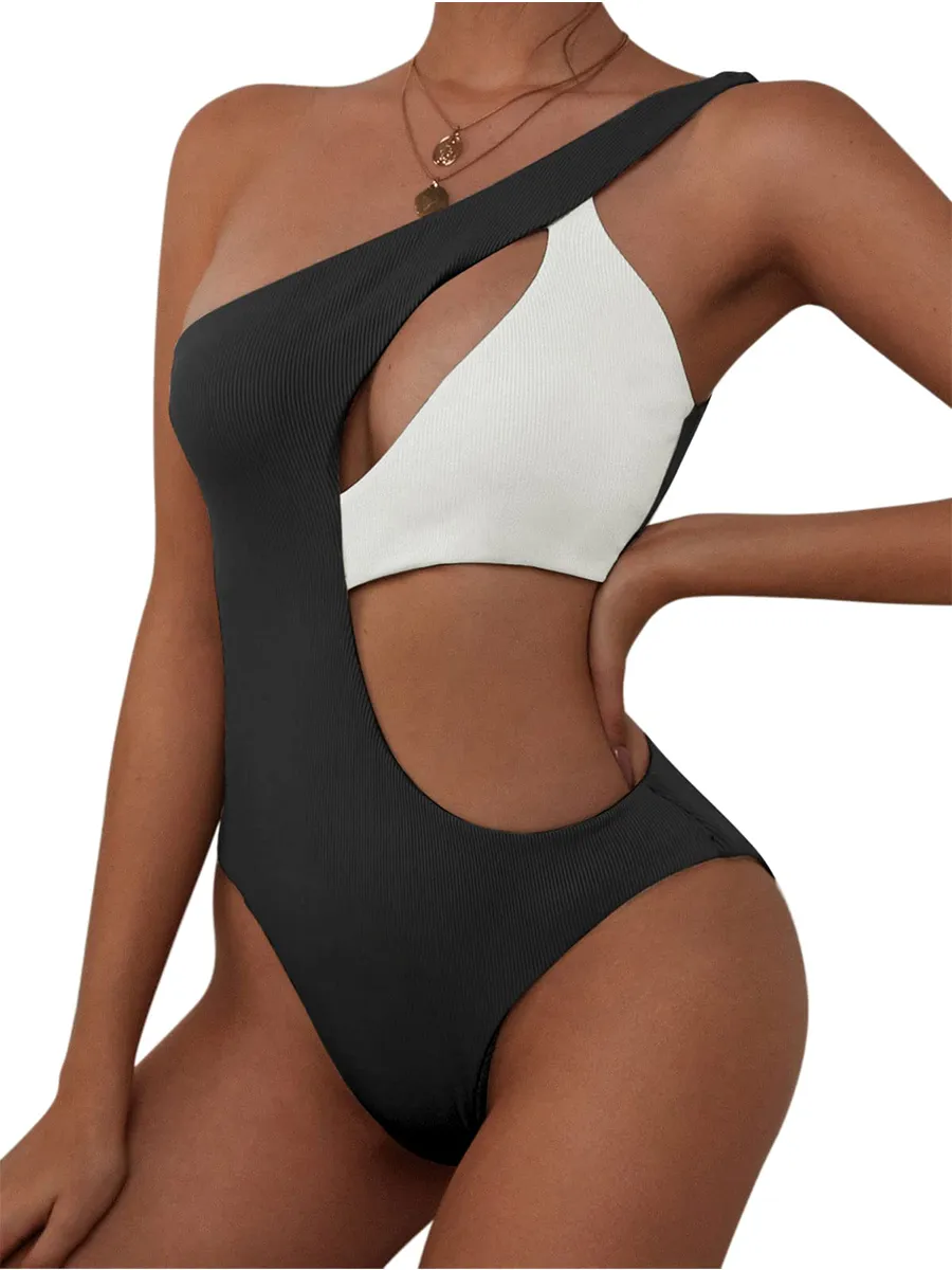 One Shoulder Ribbed Cutout