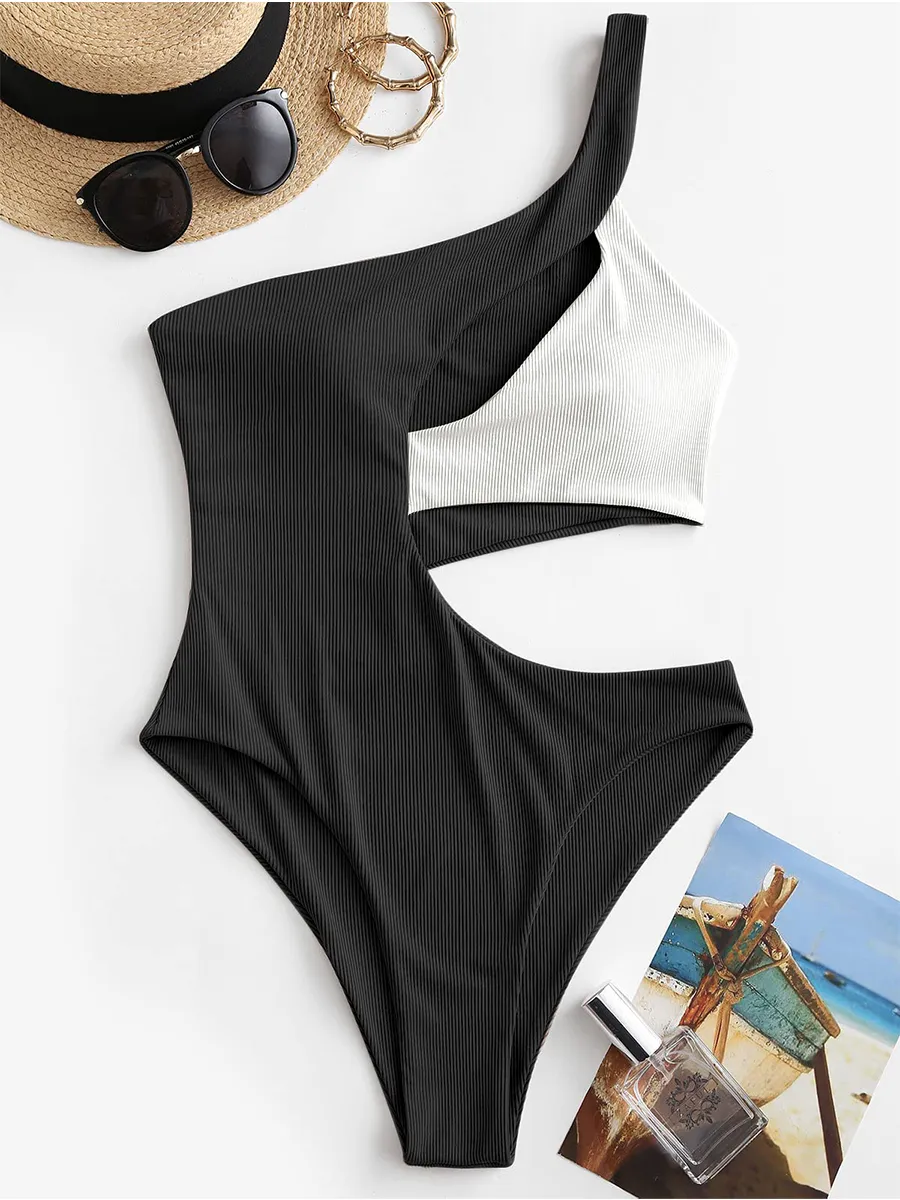 One Shoulder Ribbed Cutout