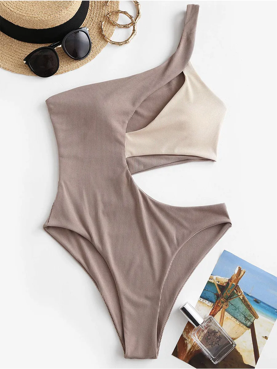 One Shoulder Ribbed Cutout