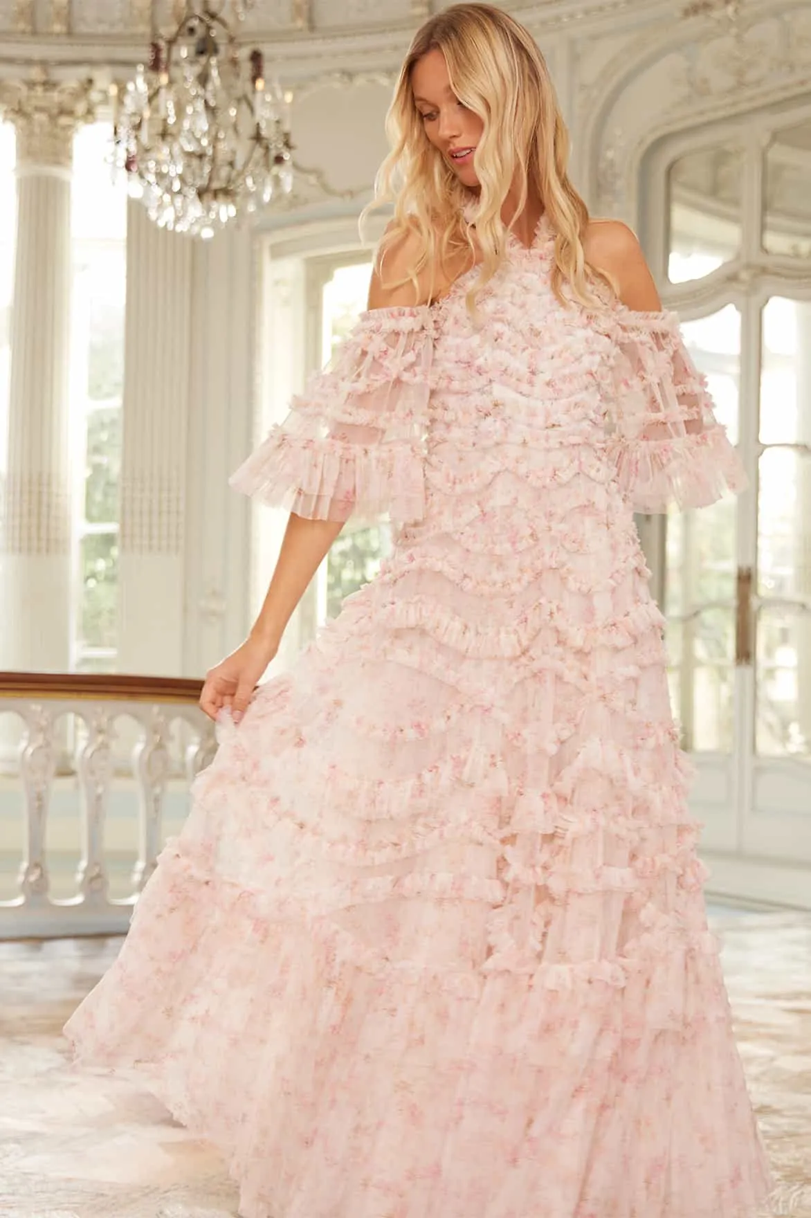 Ophelia Ditsy Bronte Off-Shoulder Gown