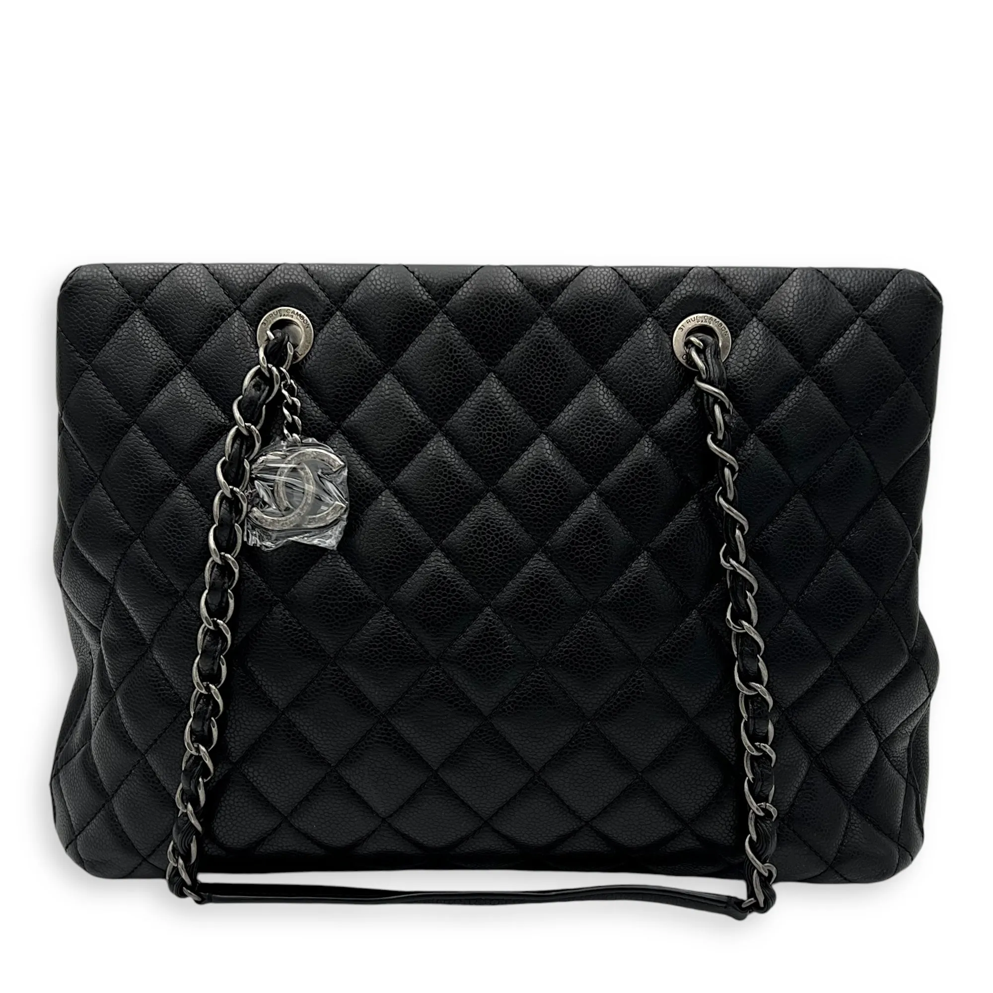 Others Black Tote Bag in Caviar Leather, Ruthenium hardware
