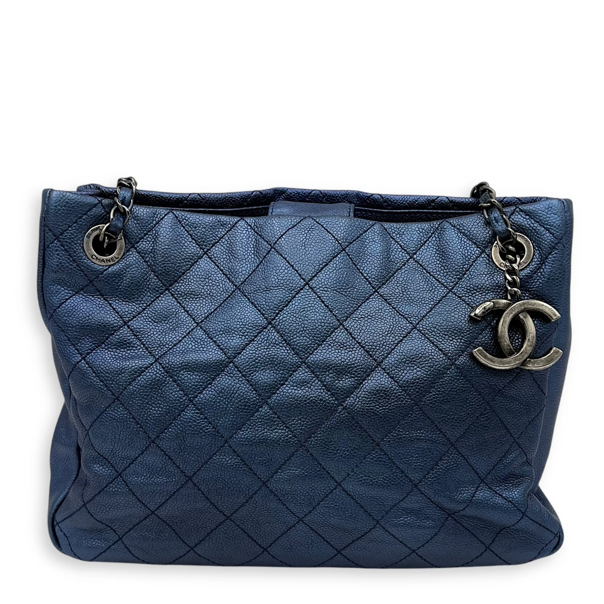 Others Tote Bag Blue in Caviar Leather, Ruthenium hardware