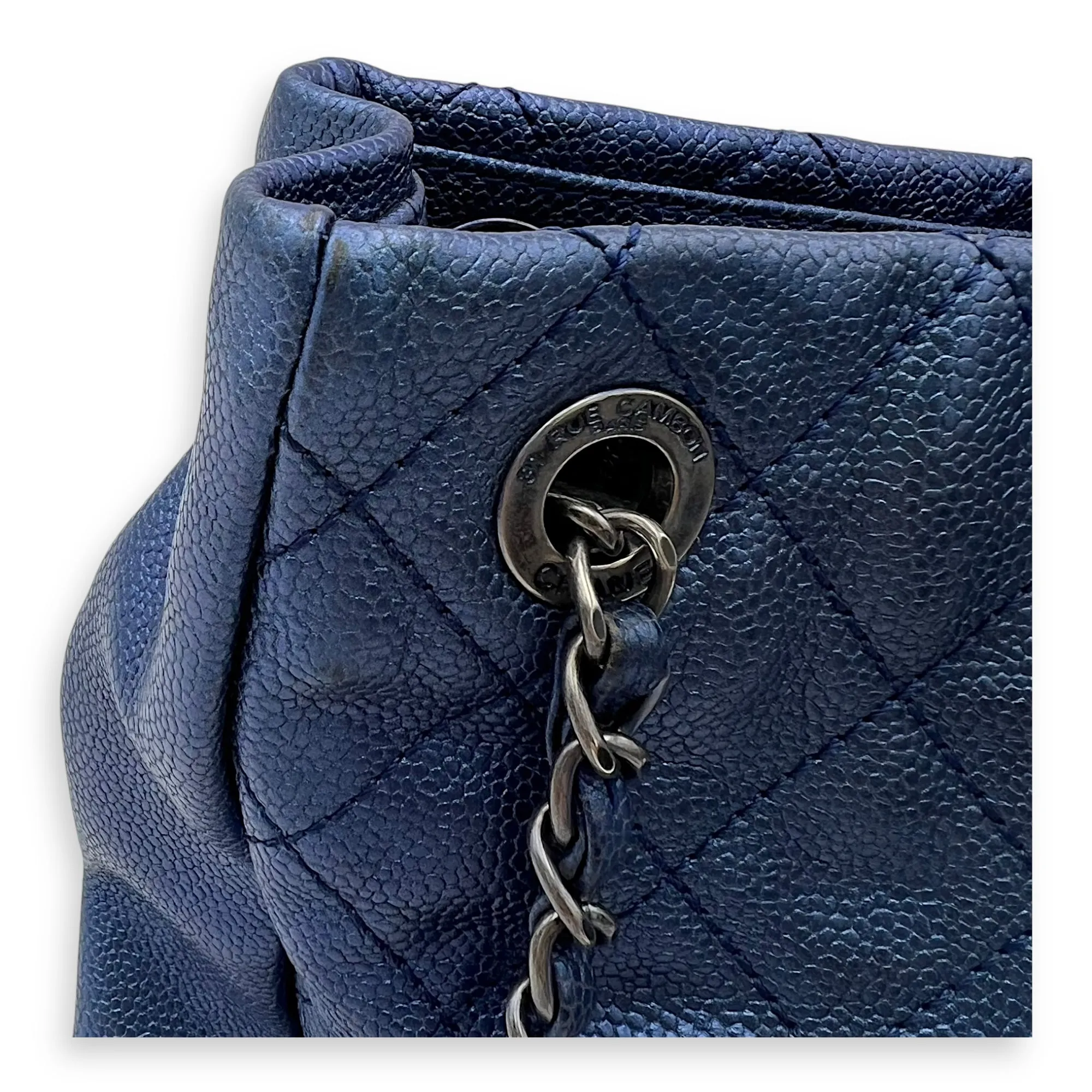 Others Tote Bag Blue in Caviar Leather, Ruthenium hardware
