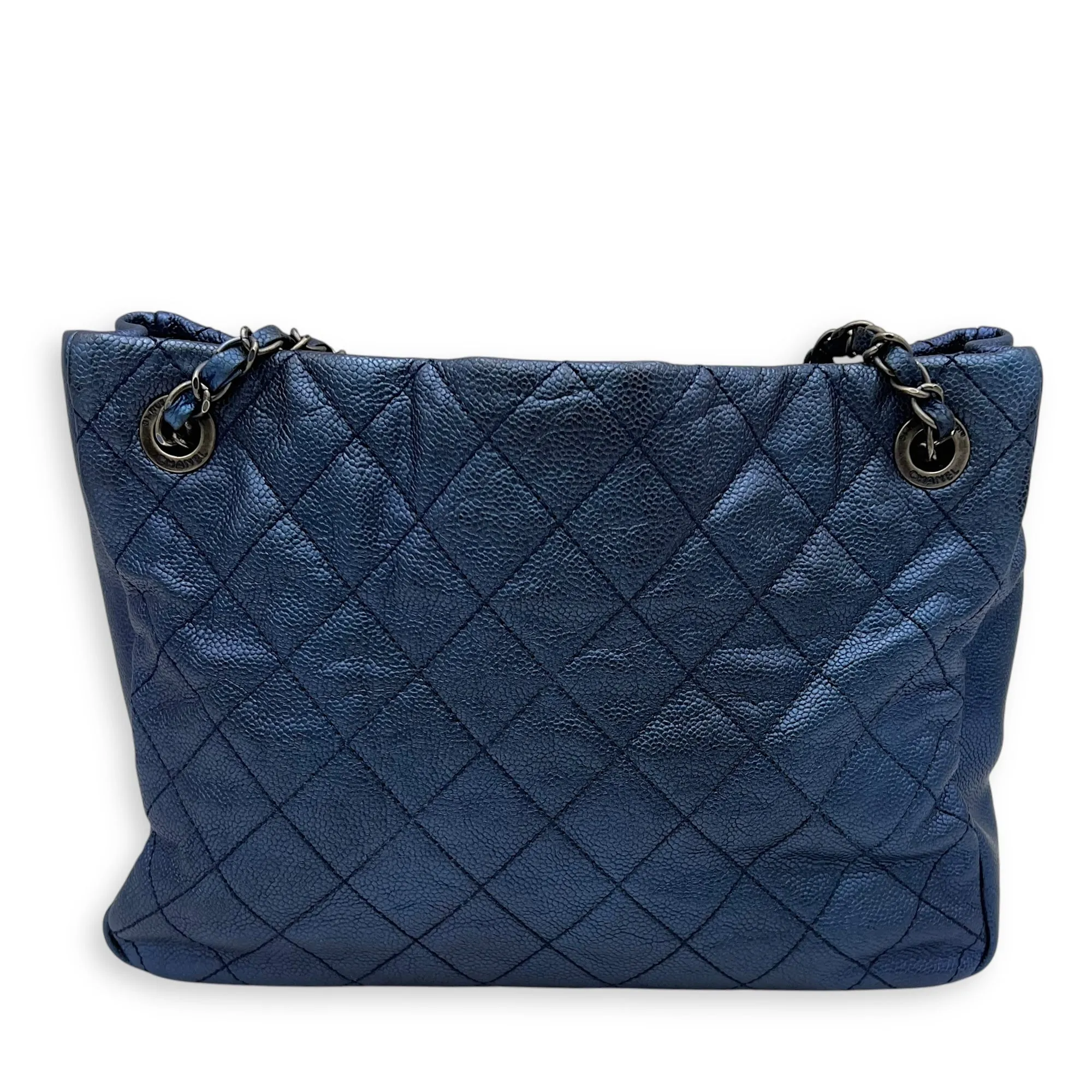 Others Tote Bag Blue in Caviar Leather, Ruthenium hardware