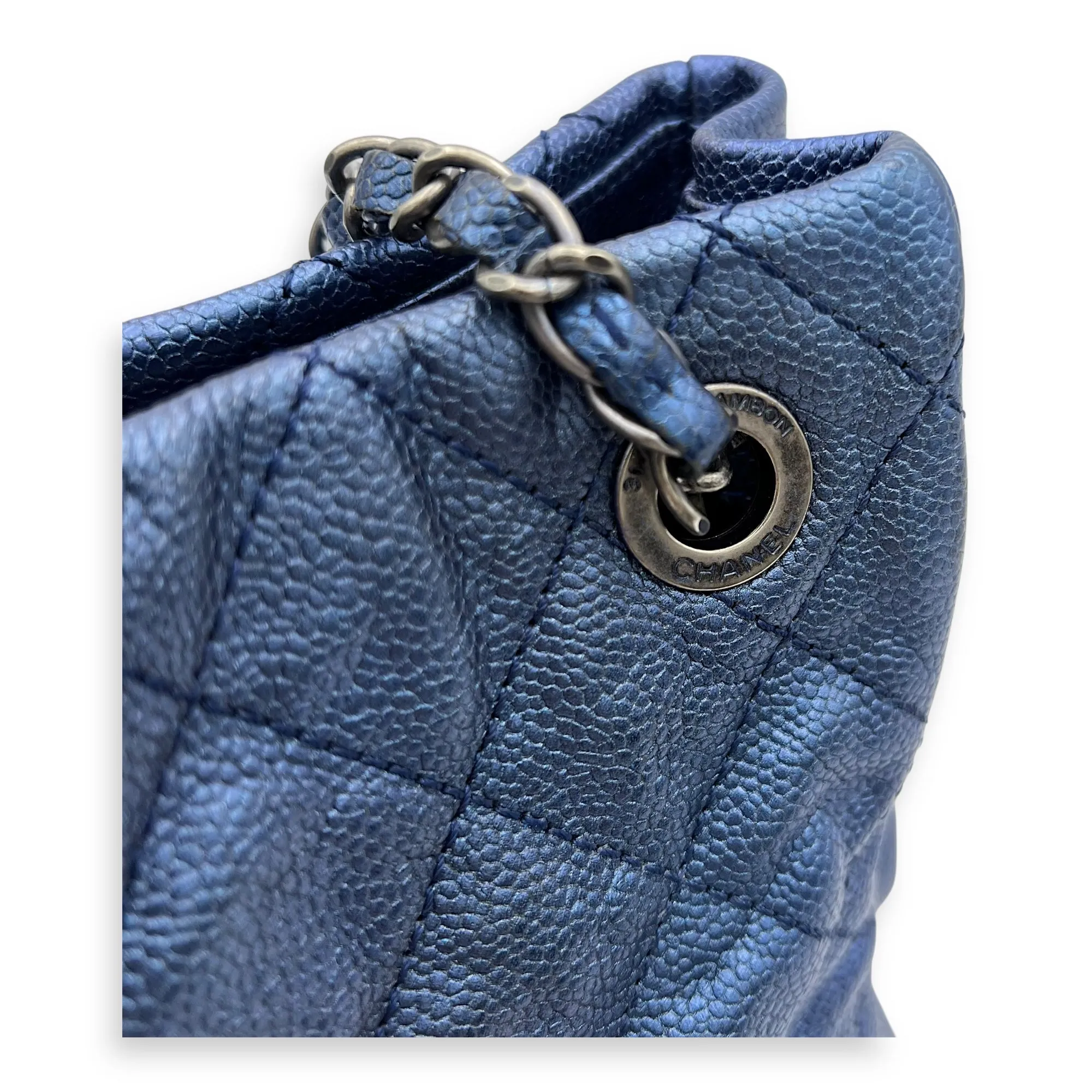 Others Tote Bag Blue in Caviar Leather, Ruthenium hardware