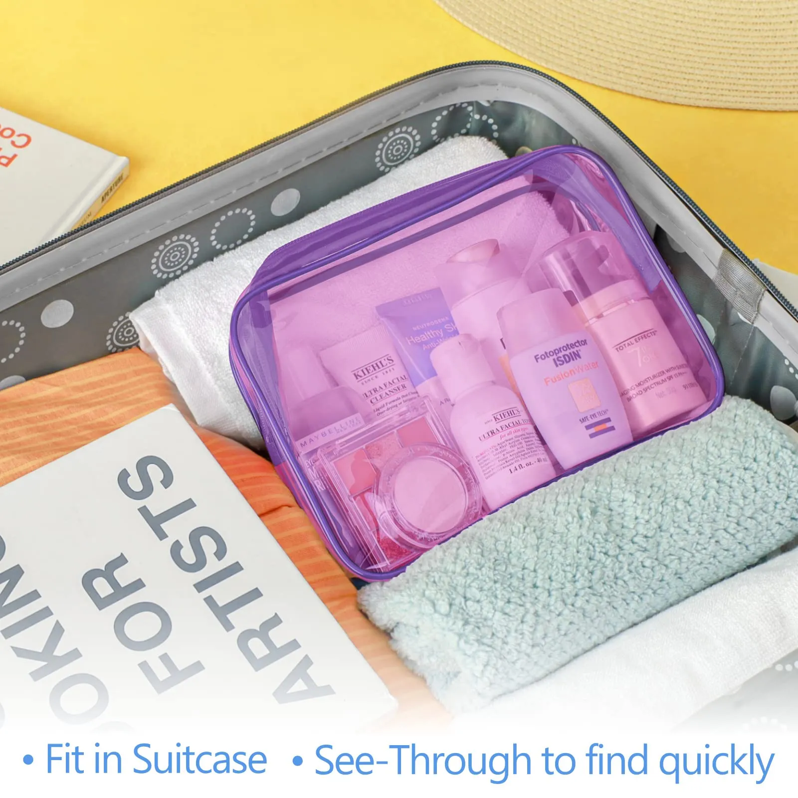 PACKISM Clear Makeup Bags, 2 Pack Clear Toiletry Bags with Zipper, Water-resistant Clear Cosmetic Bags Fit Travel Essentials, Carry-on Clear Travel Bags, Light Pinkish Purple