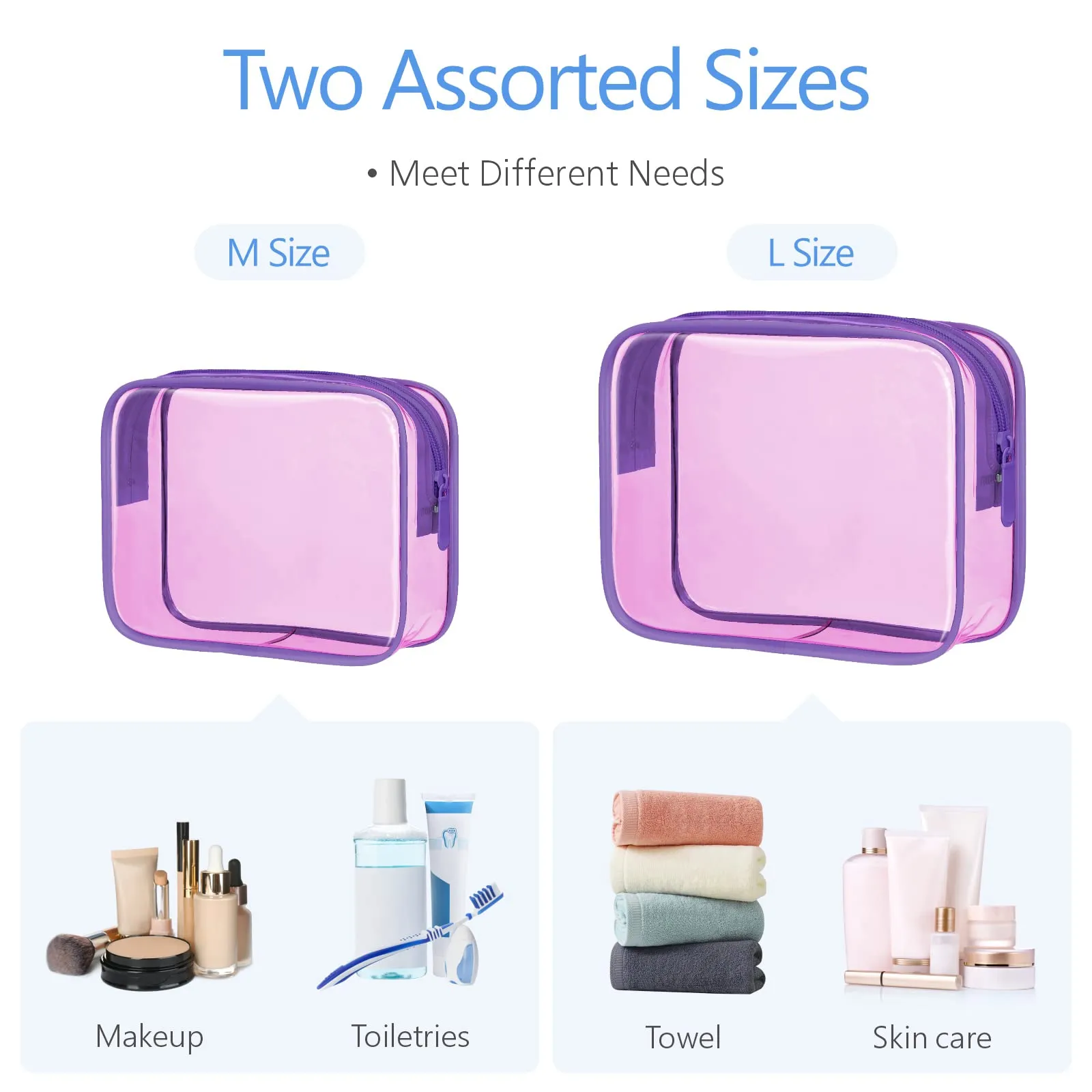 PACKISM Clear Makeup Bags, 2 Pack Clear Toiletry Bags with Zipper, Water-resistant Clear Cosmetic Bags Fit Travel Essentials, Carry-on Clear Travel Bags, Light Pinkish Purple