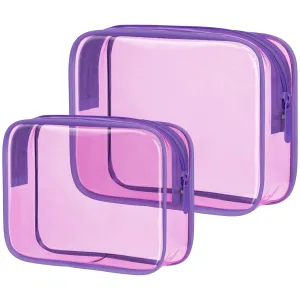 PACKISM Clear Makeup Bags, 2 Pack Clear Toiletry Bags with Zipper, Water-resistant Clear Cosmetic Bags Fit Travel Essentials, Carry-on Clear Travel Bags, Light Pinkish Purple
