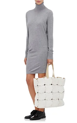 Paco Rabanne white/ivory and leather shearling cabas tote bag