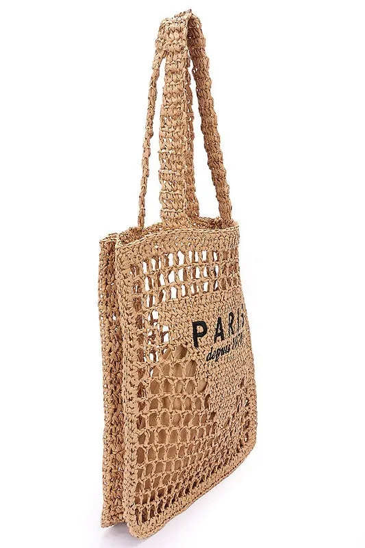 Paris Open Crochet Straw Summer Tote