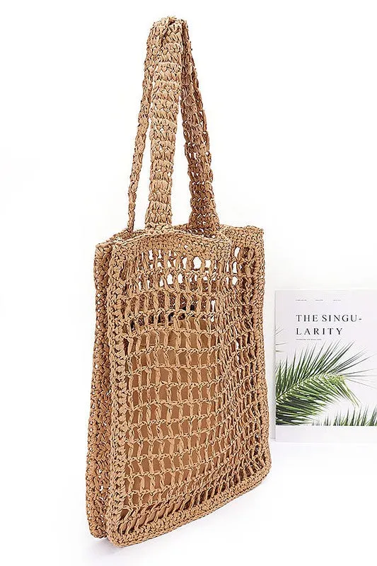 Paris Open Crochet Straw Summer Tote