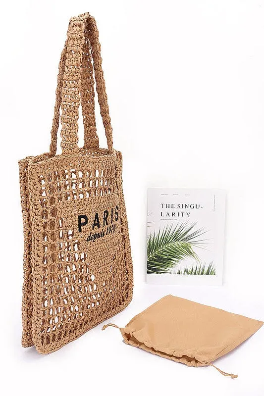 Paris Open Crochet Straw Summer Tote