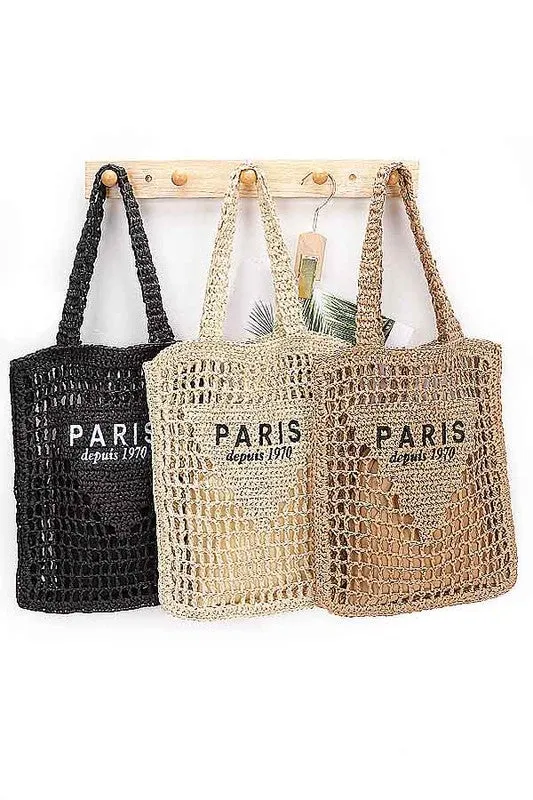 Paris Open Crochet Straw Summer Tote