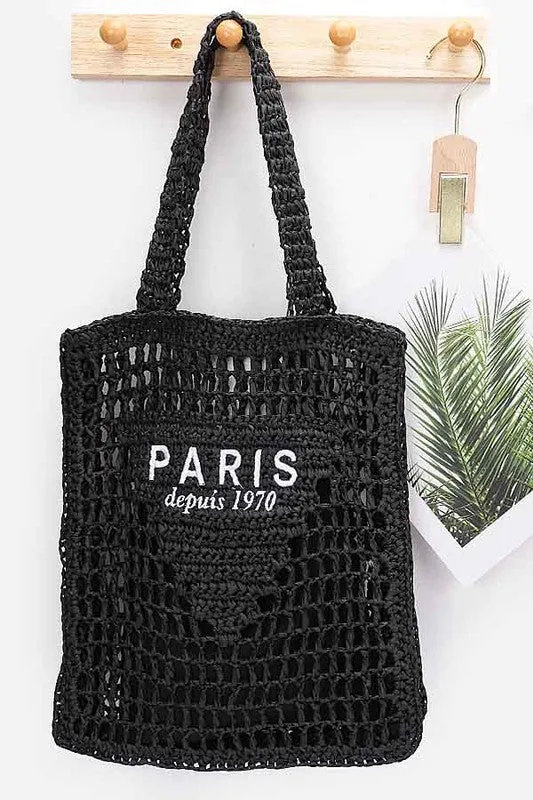 Paris Open Crochet Straw Summer Tote