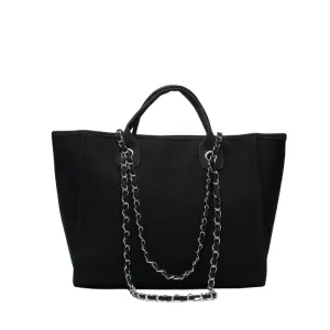 Personalized Small Linen Canvas Tote With Chian Handle - Black