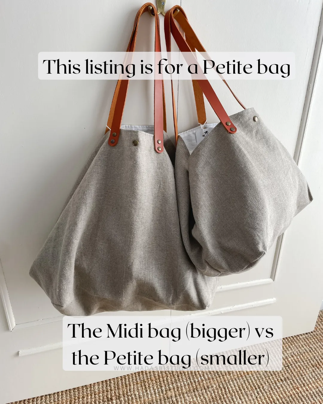 PETITE bag: stripes in natural with leather handles