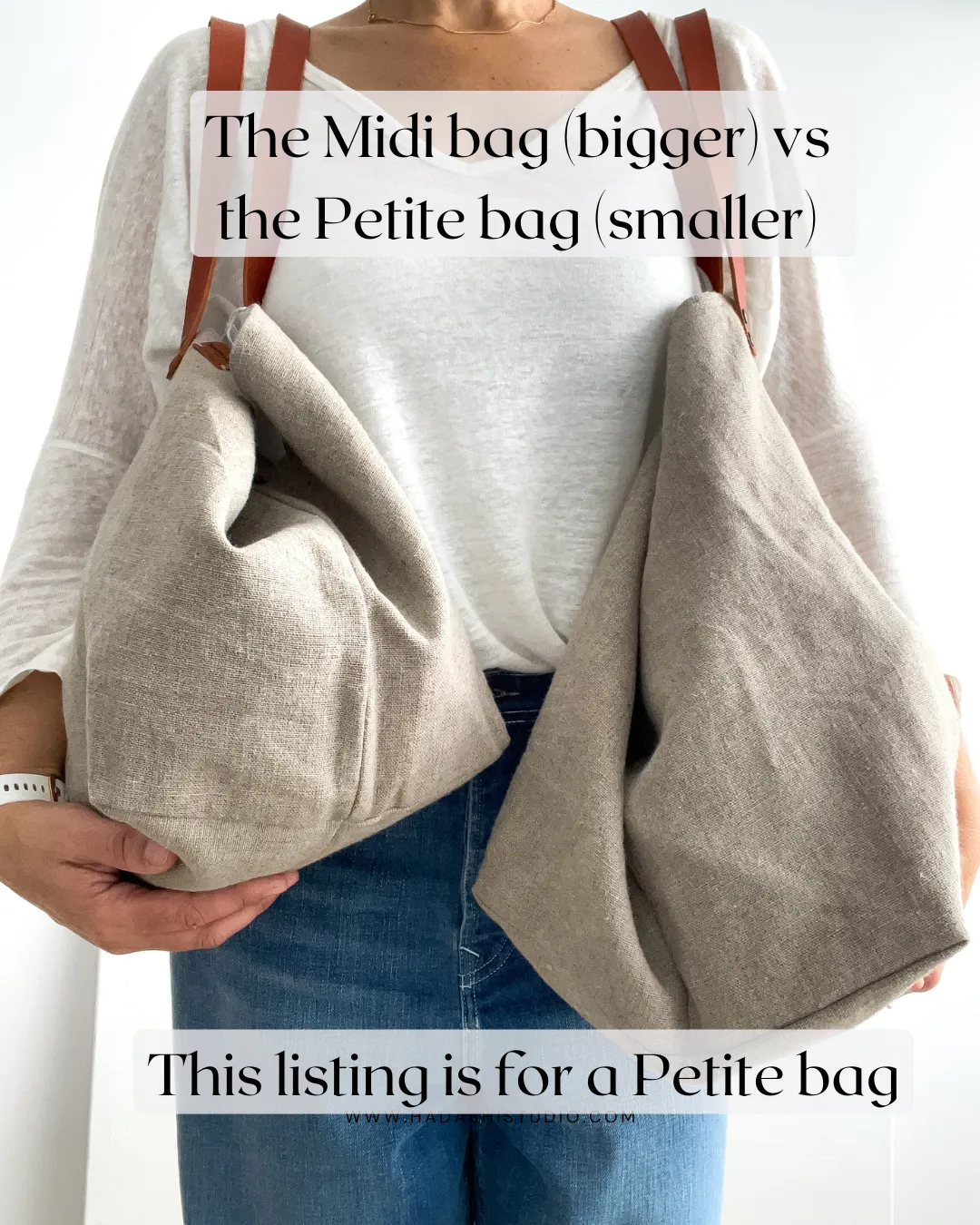PETITE bag: stripes in natural with leather handles