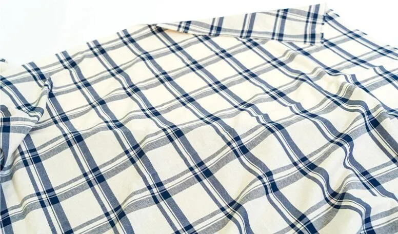 Plaids Fabric, Vintage Check Fabric, Checker Cotton Tencel Fabric, Yellow Check Fabric, Navy Check Fabric, Korea Fabric - By the Yard /50564