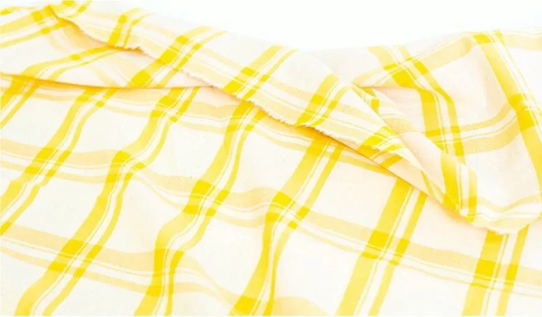 Plaids Fabric, Vintage Check Fabric, Checker Cotton Tencel Fabric, Yellow Check Fabric, Navy Check Fabric, Korea Fabric - By the Yard /50564