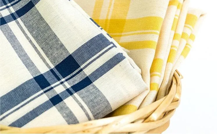 Plaids Fabric, Vintage Check Fabric, Checker Cotton Tencel Fabric, Yellow Check Fabric, Navy Check Fabric, Korea Fabric - By the Yard /50564