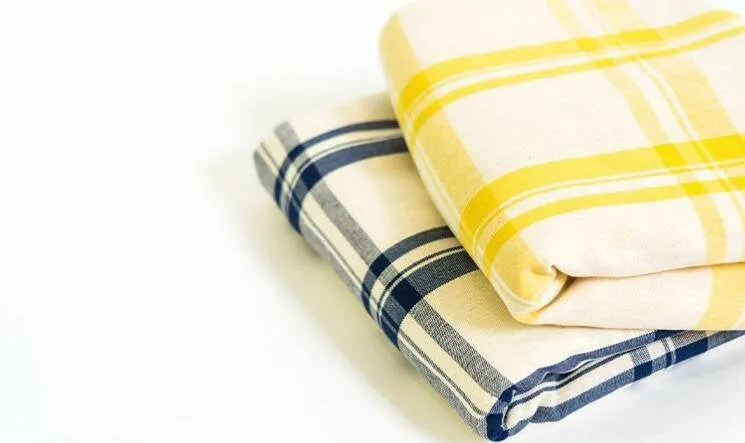 Plaids Fabric, Vintage Check Fabric, Checker Cotton Tencel Fabric, Yellow Check Fabric, Navy Check Fabric, Korea Fabric - By the Yard /50564