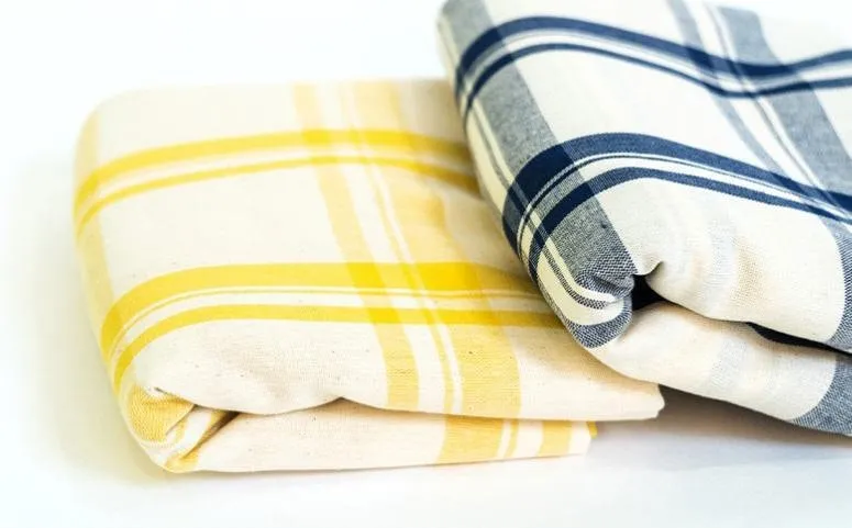 Plaids Fabric, Vintage Check Fabric, Checker Cotton Tencel Fabric, Yellow Check Fabric, Navy Check Fabric, Korea Fabric - By the Yard /50564