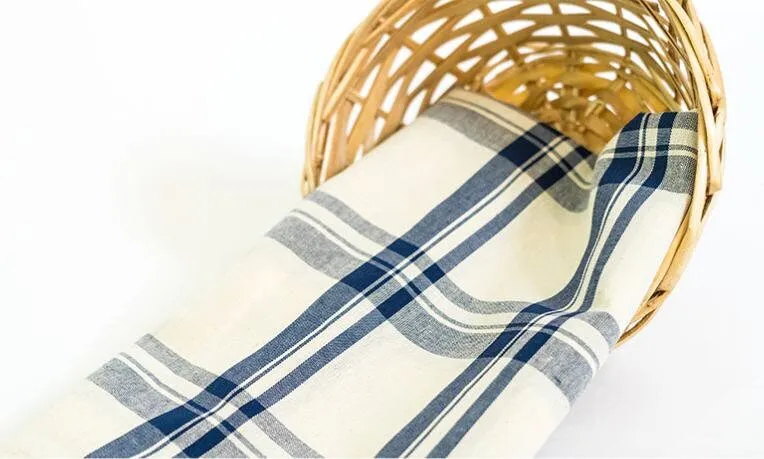 Plaids Fabric, Vintage Check Fabric, Checker Cotton Tencel Fabric, Yellow Check Fabric, Navy Check Fabric, Korea Fabric - By the Yard /50564