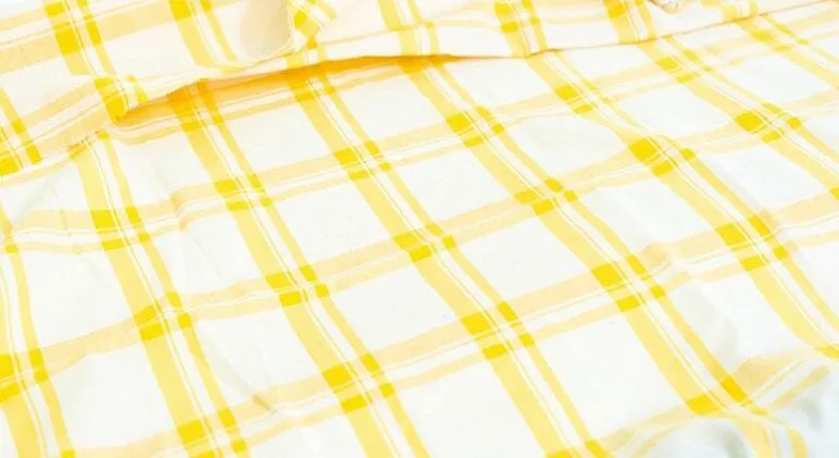 Plaids Fabric, Vintage Check Fabric, Checker Cotton Tencel Fabric, Yellow Check Fabric, Navy Check Fabric, Korea Fabric - By the Yard /50564
