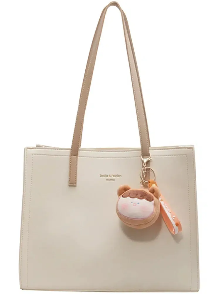 Plush Keychain Leather Tote Bag