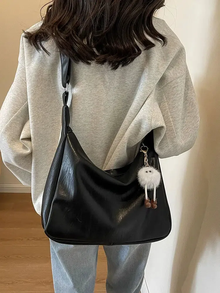 Plush Keychain Leather Tote Bag