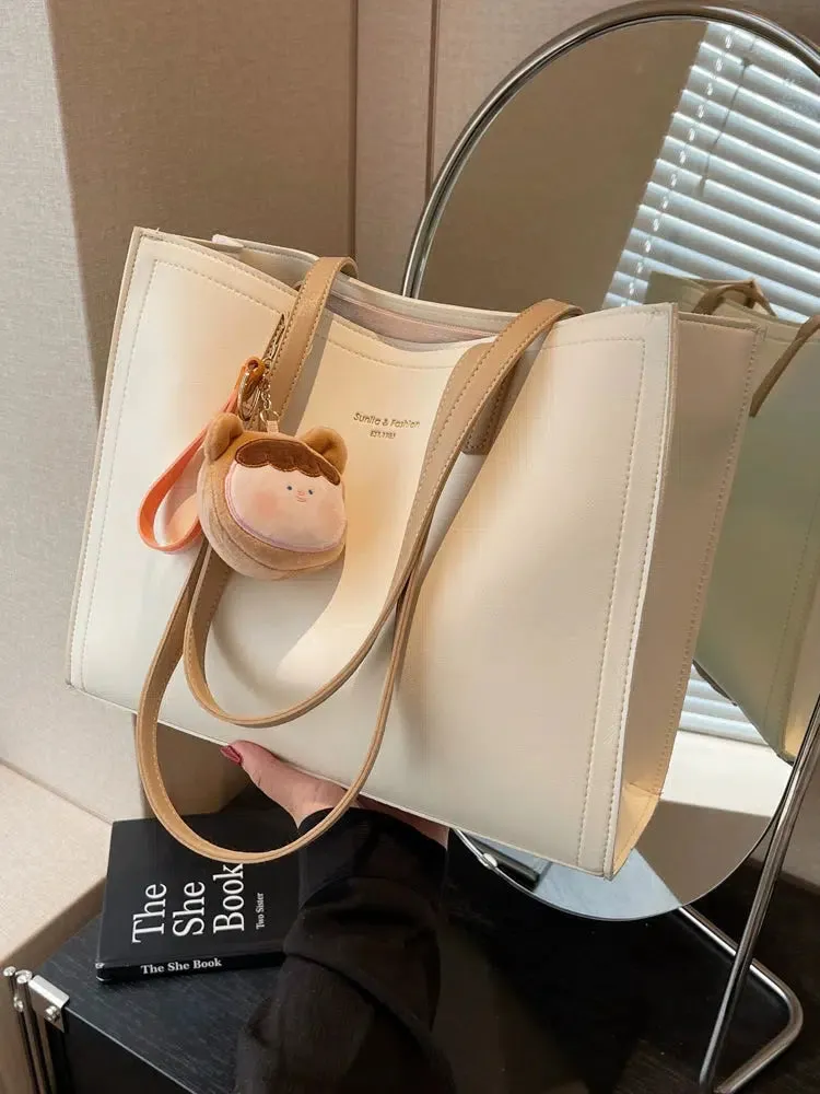 Plush Keychain Leather Tote Bag