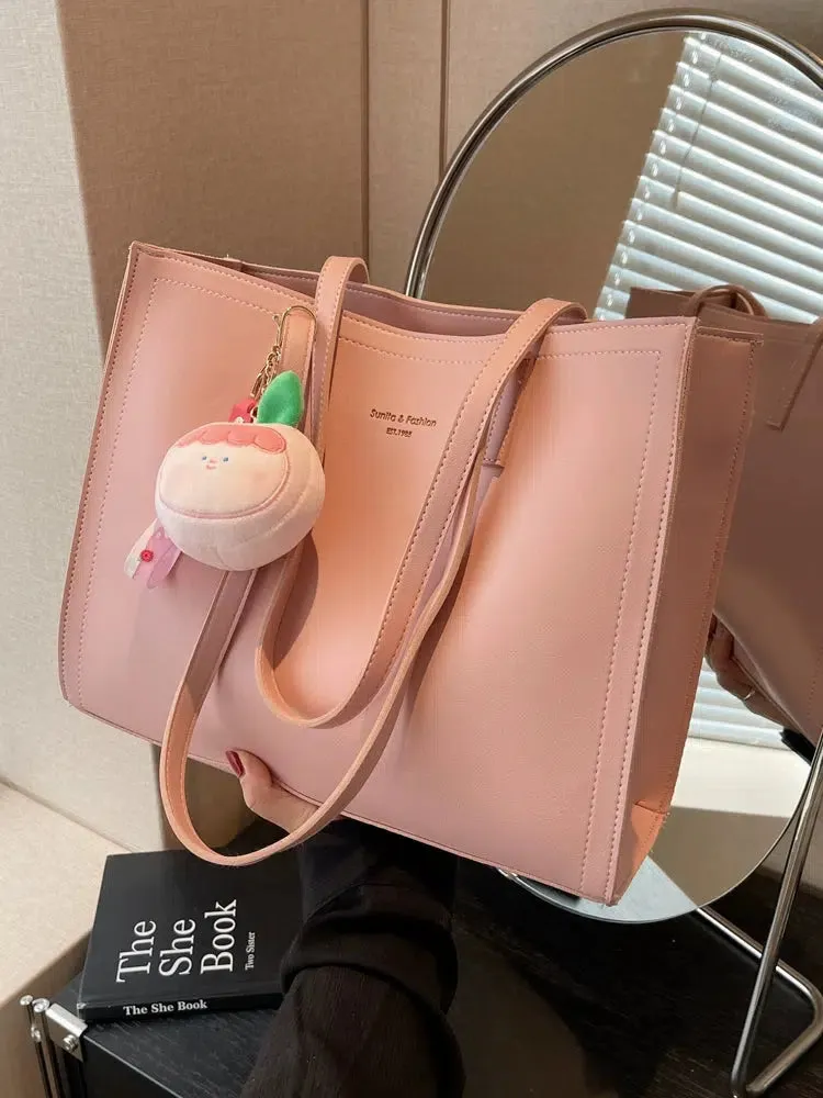 Plush Keychain Leather Tote Bag