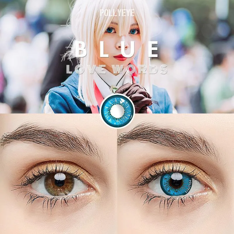 Pollyeye Love Words Blue Colored Contact Lenses