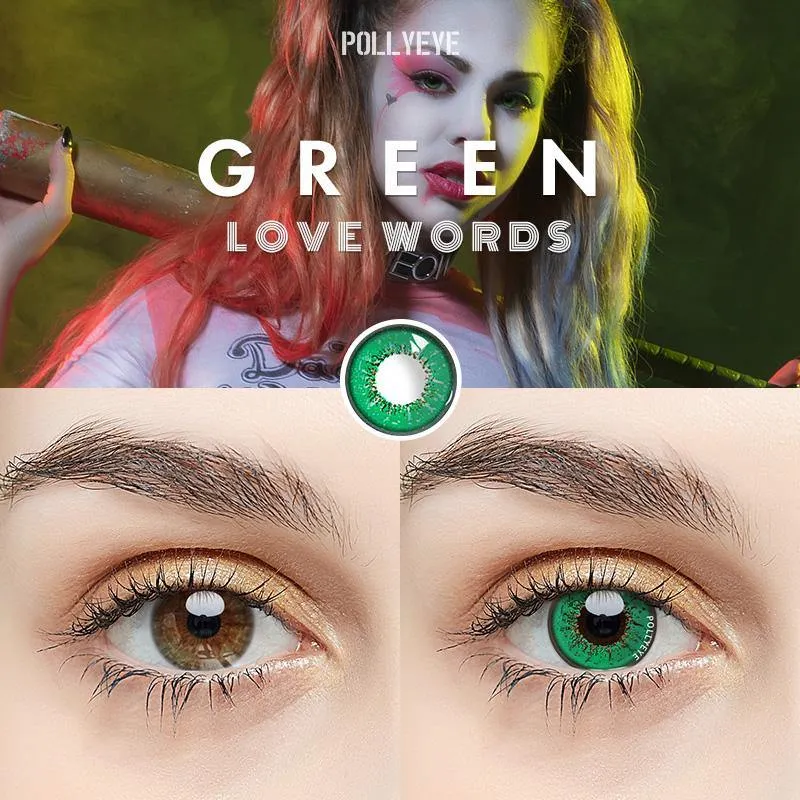 Pollyeye Love Words Green Colored Contact Lenses
