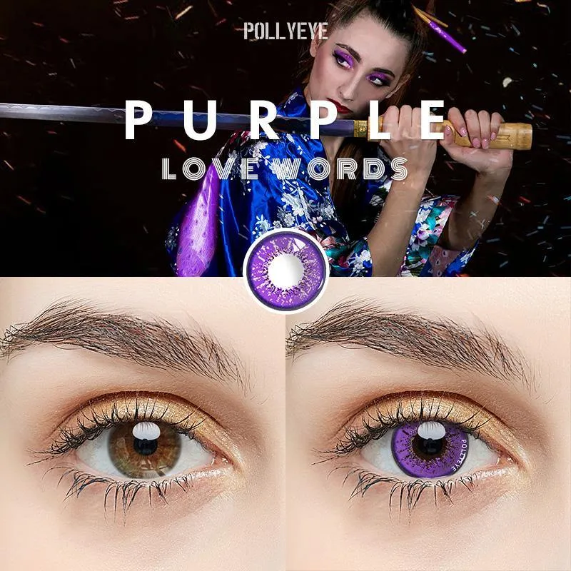 Pollyeye Love Words Purple Colored Contact Lenses