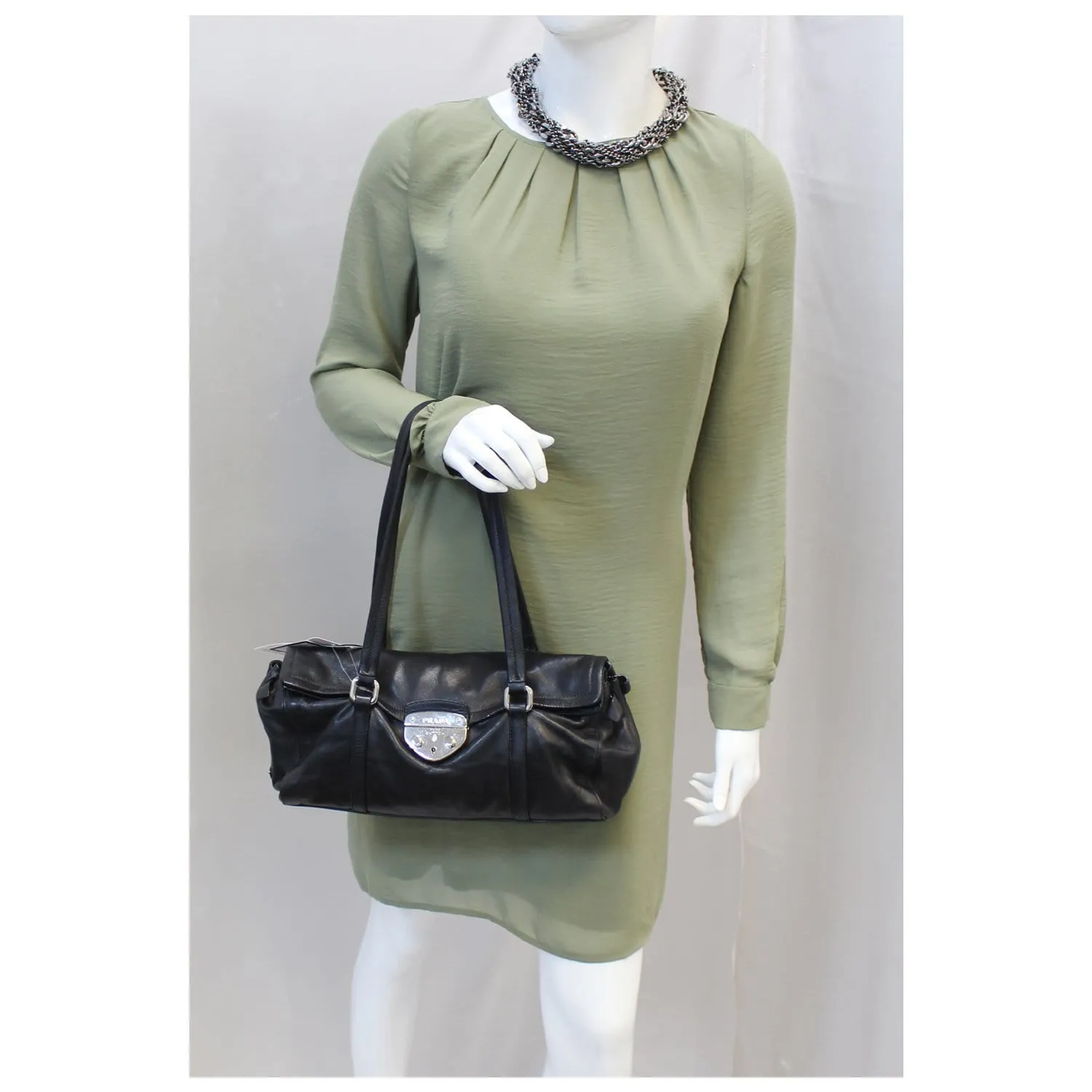 Prada Black Lambskin Leather Shoulder Bag