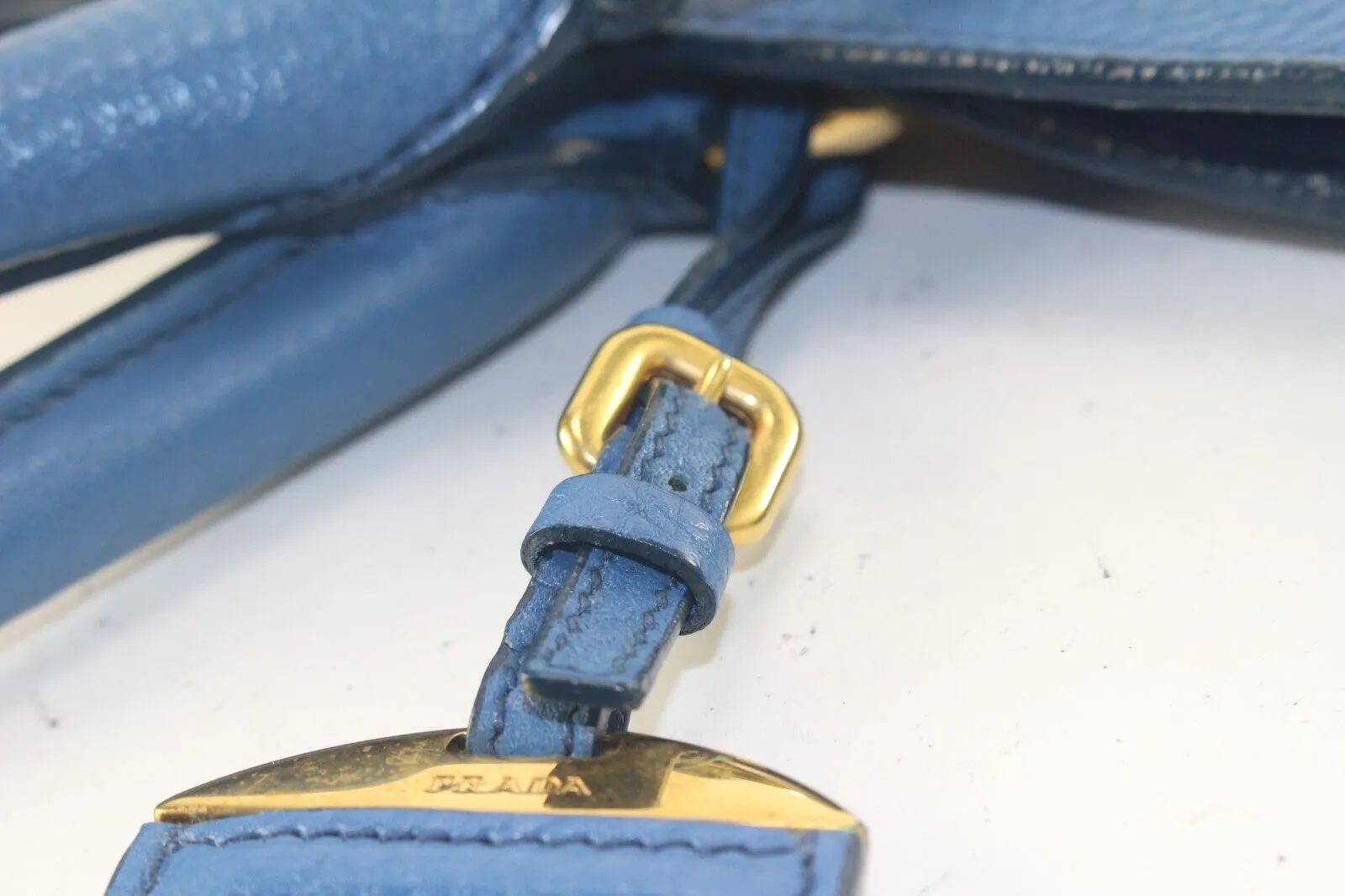 PRADA Blue Daino Vitello Leather Tote 4PR817K