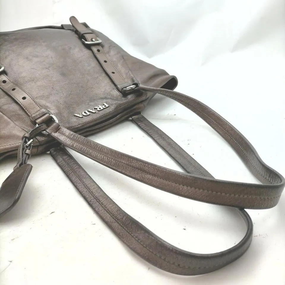 Prada Brown Leather Shopper Tote Bag 863019