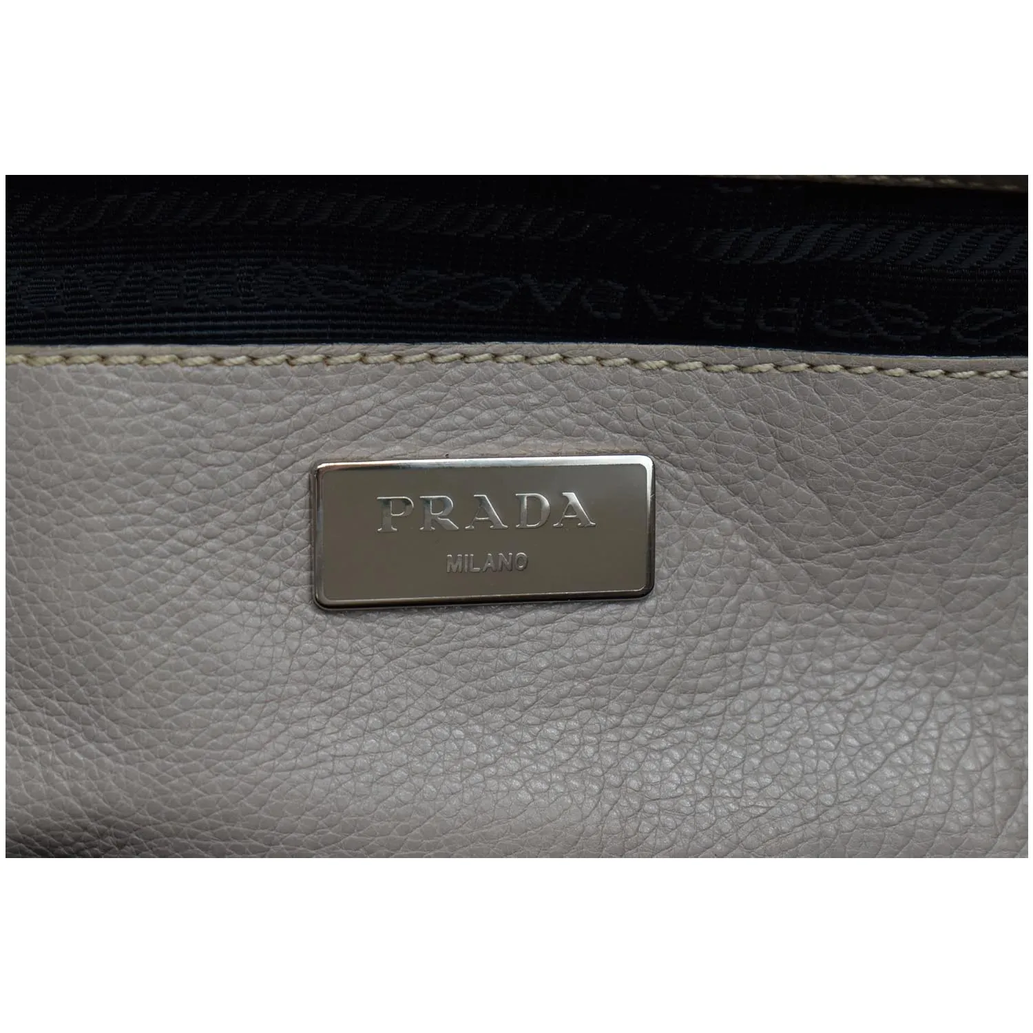 PRADA City Twin Pocket Calf Leather Tote Shoulder Bag Taupe