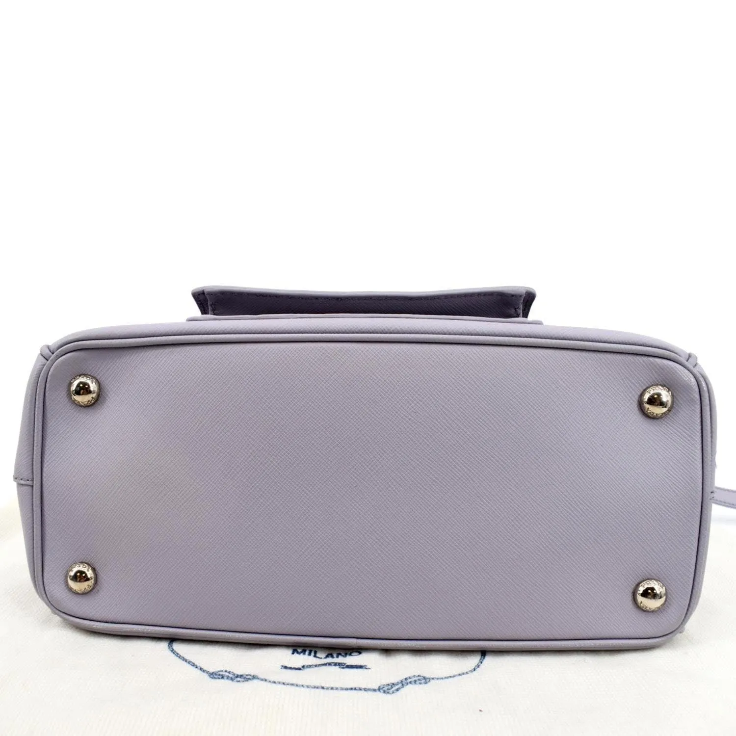 PRADA Front Pocket Double Zip Saffiano Leather Tote Shoulder Bag Light Purple
