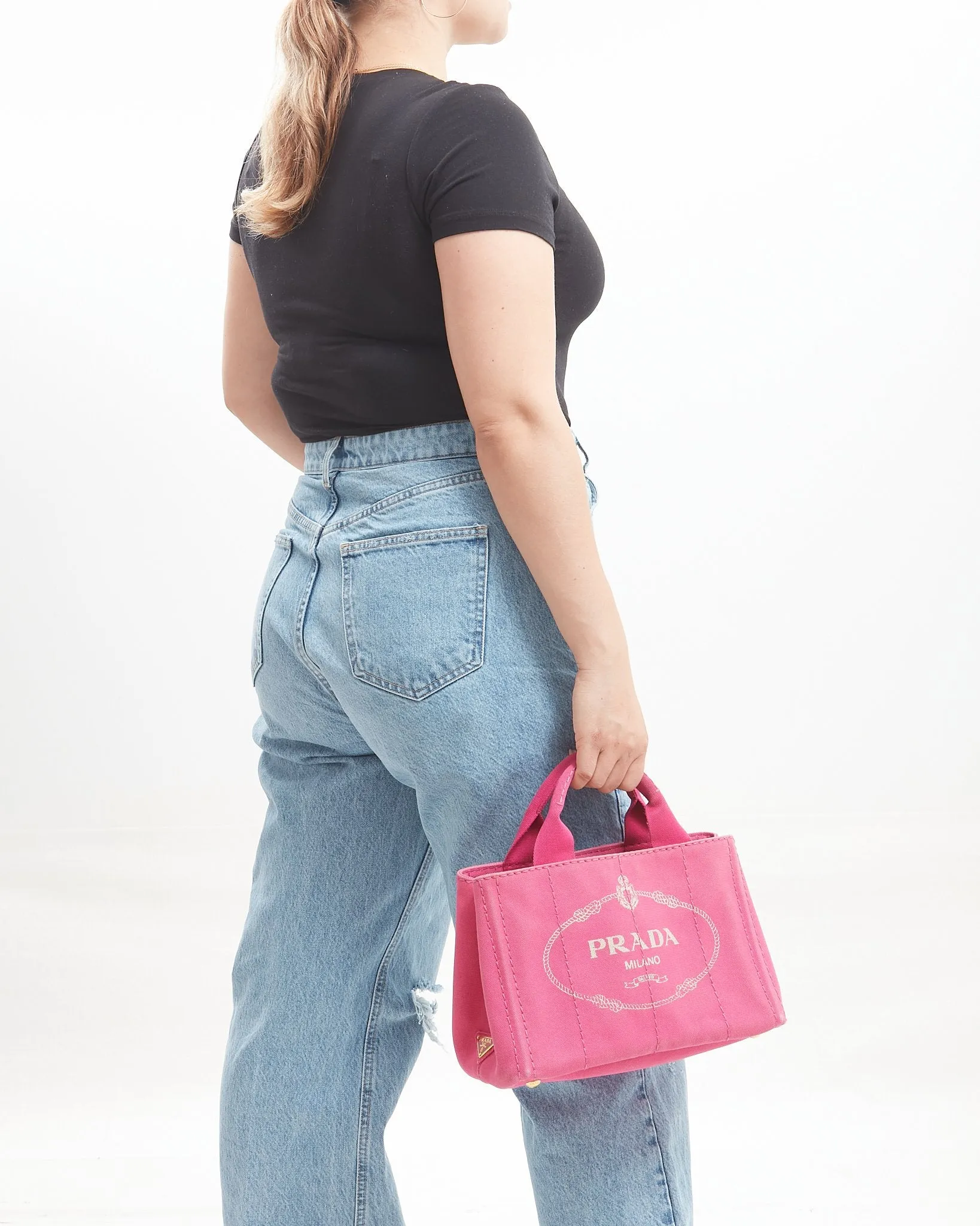 Prada Pink Canvas Canapa Logo Mini Tote Bag