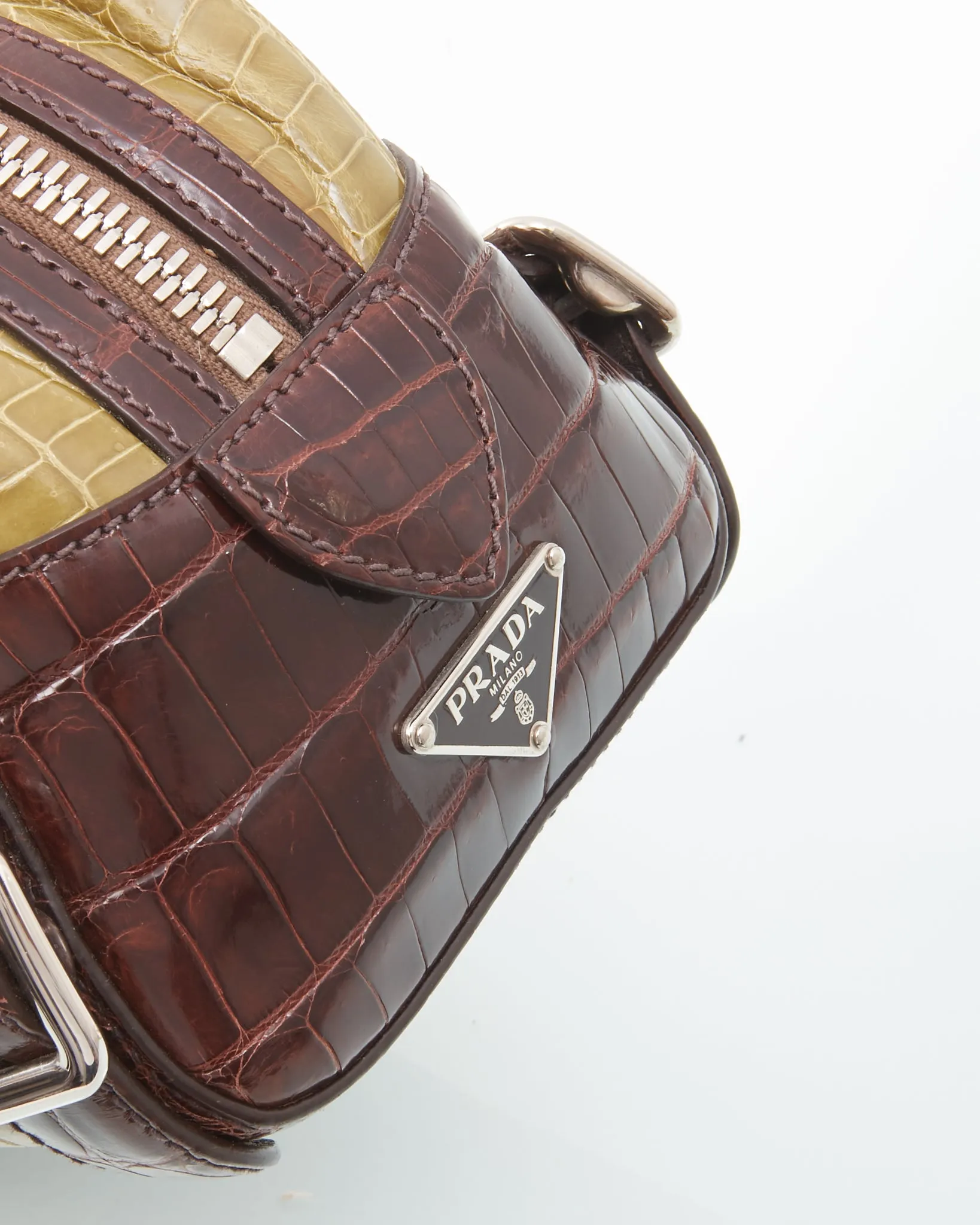 Prada Tri-Color Croc Embossed Bowling Bag