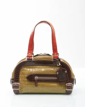 Prada Tri-Color Croc Embossed Bowling Bag