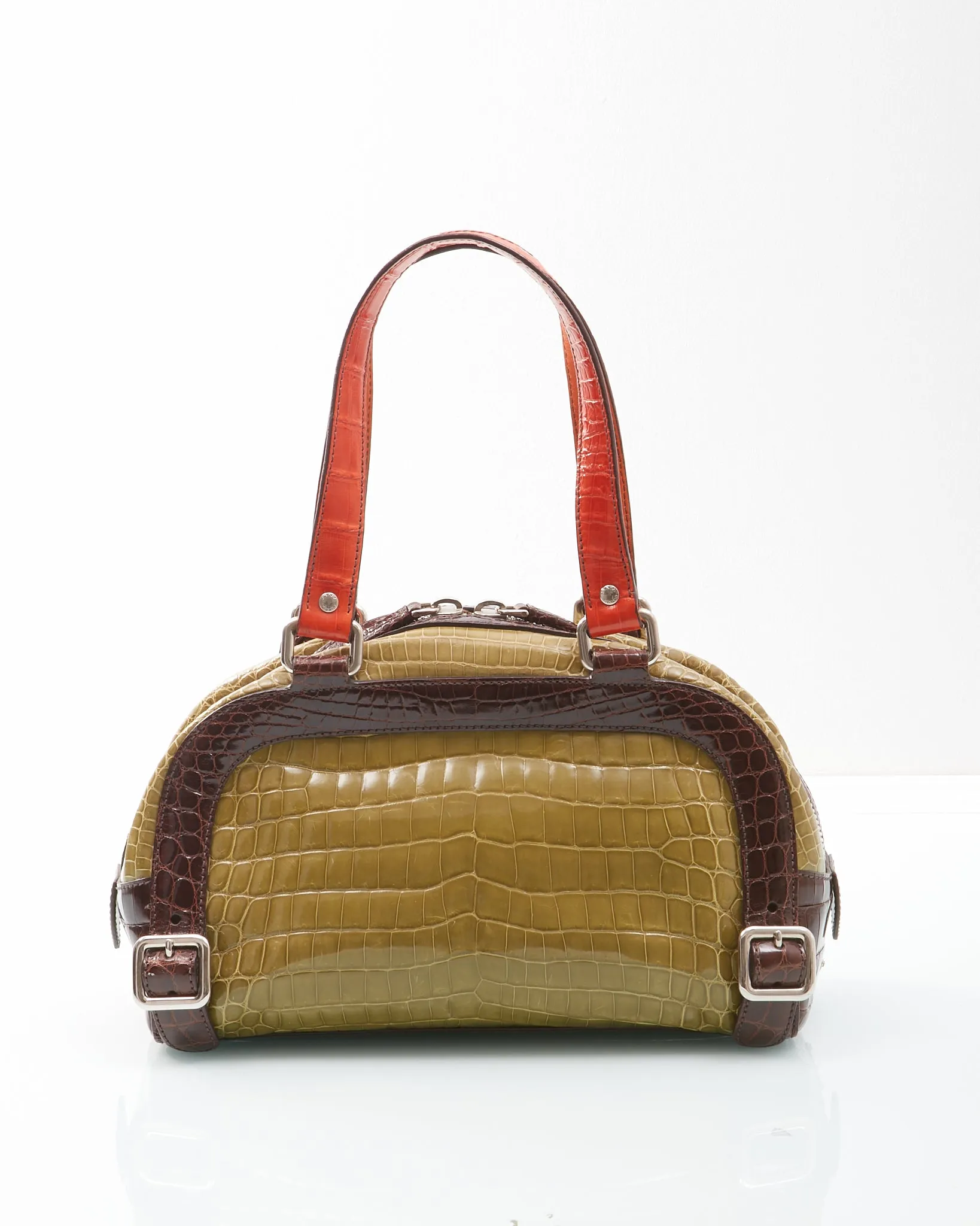 Prada Tri-Color Croc Embossed Bowling Bag