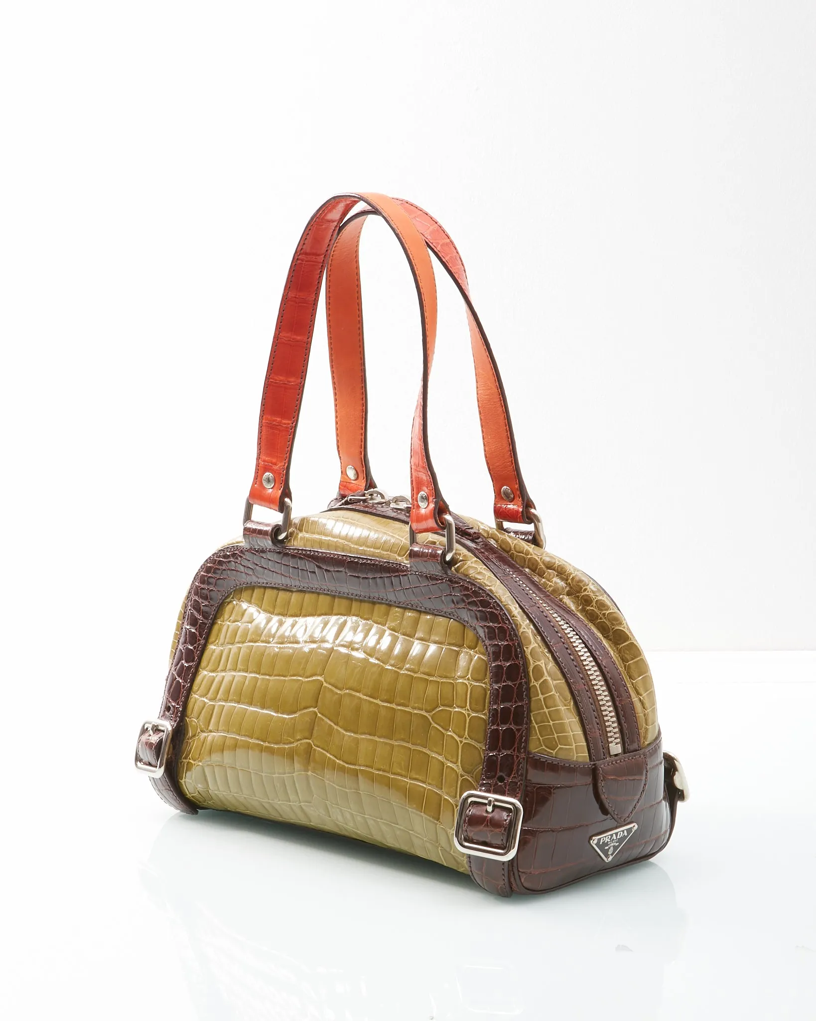 Prada Tri-Color Croc Embossed Bowling Bag