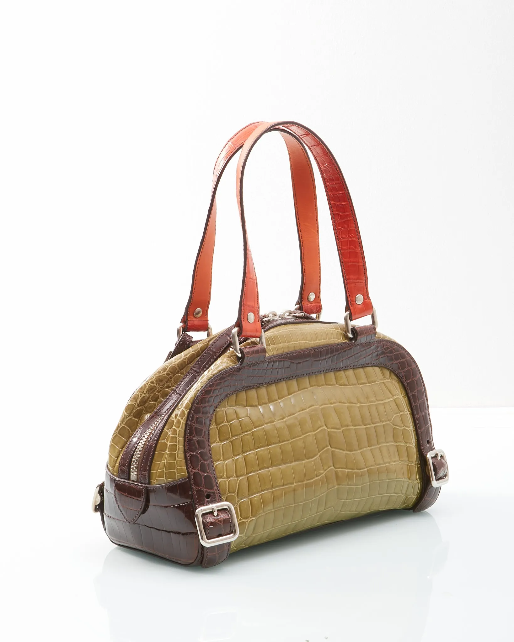 Prada Tri-Color Croc Embossed Bowling Bag