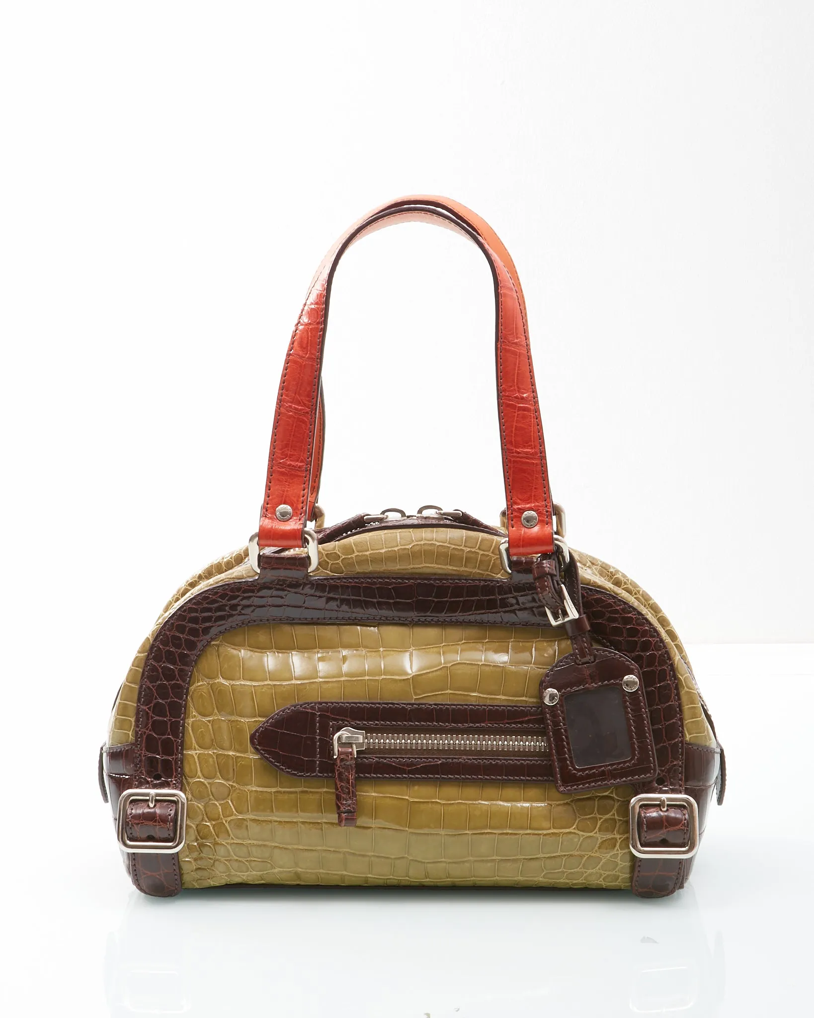 Prada Tri-Color Croc Embossed Bowling Bag